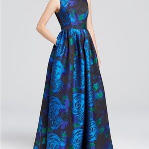 Adrianna Papell Blue and Green Floral Maxi Dress